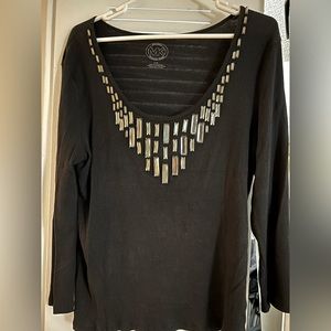 Michael Kors ribbed V-neck top w/ “baguette” embellishing, L